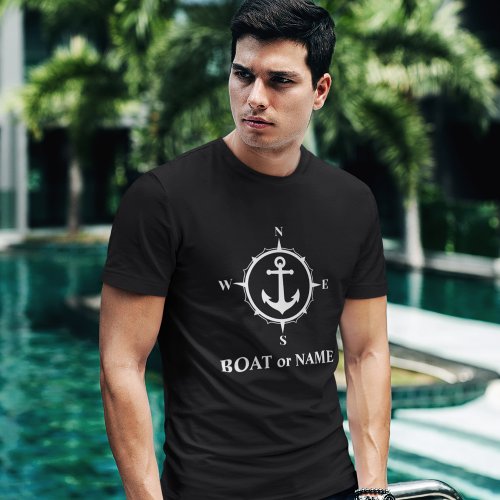 Nautical Compass Anchor Your Boat or Name Black T_Shirt