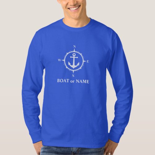 Nautical Compass Anchor Your Boat or Name Blue T_Shirt