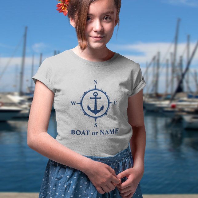 Nautical Compass Anchor Your Boat or Name Gray T-Shirt (Creator Uploaded)