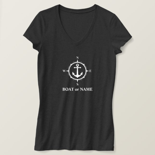 Nautical Compass Anchor Your Boat or Name Gray T-Shirt (Design Front)