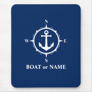 Nautical Compass Anchor Your Boat or Name Navy Mouse Pad