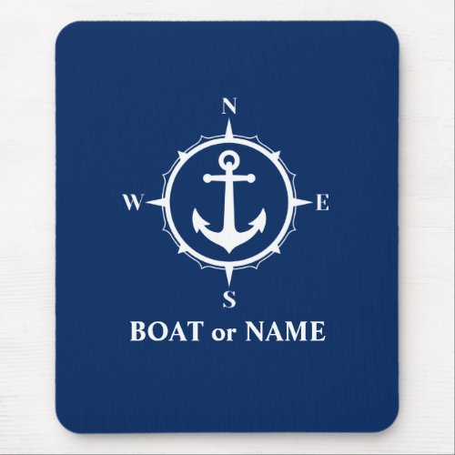 Nautical Compass Anchor Your Boat or Name Navy Mouse Pad