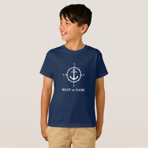 Nautical Compass Anchor Your Boat or Name Navy T_Shirt