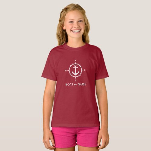 Nautical Compass Anchor Your Boat or Name Red T_Shirt