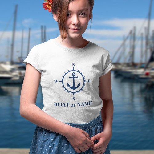 Nautical Compass Anchor Your Boat or Name White T_Shirt