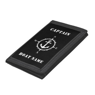 Nautical Compass Anchor & Your Name or Boat Name Tri-fold Wallet