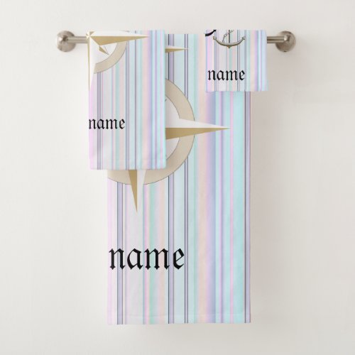 Nautical Compass And Personalized Boat Name Bath Towel Set