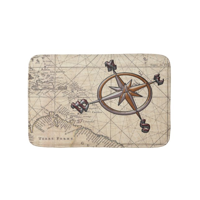Nautical Compass Bathroom Mat (Front)