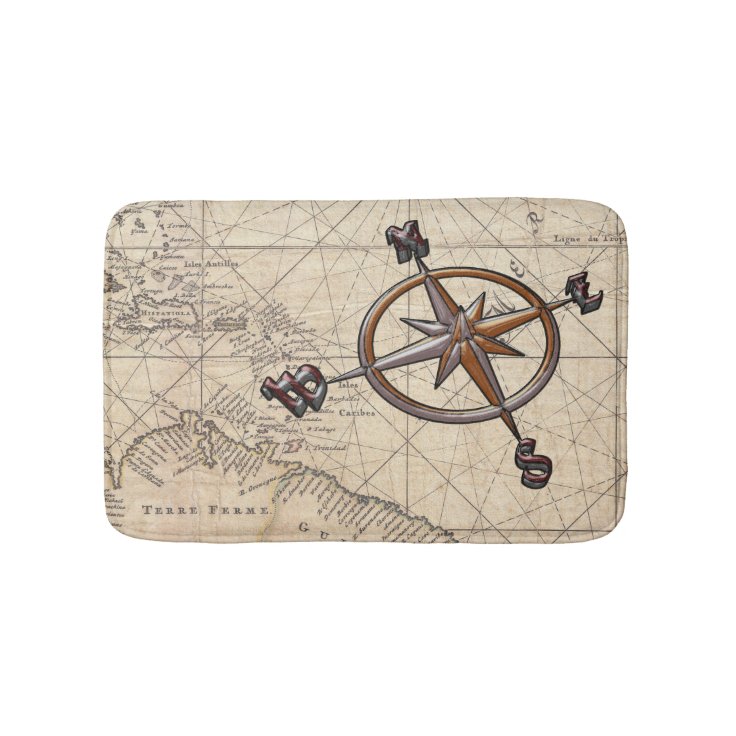 Nautical Compass Bathroom Mat | Zazzle