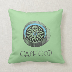 Nautical Compass Cape Cod Cottage Throw Pillow