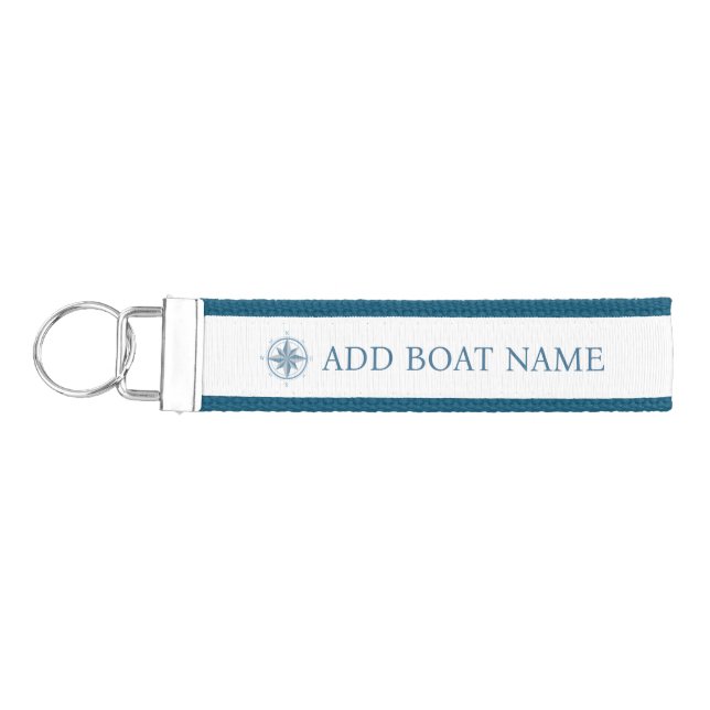Nautical Compass Custom Boat Name Wrist Keychain (Keys on Left)
