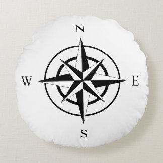 Nautical Compass Face Round Pillow