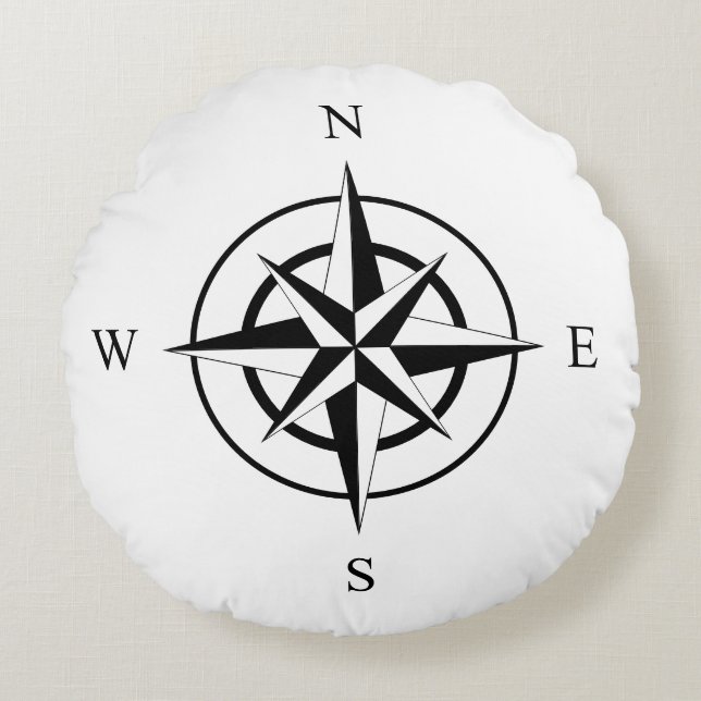 Nautical Compass Face Round Pillow (Front)