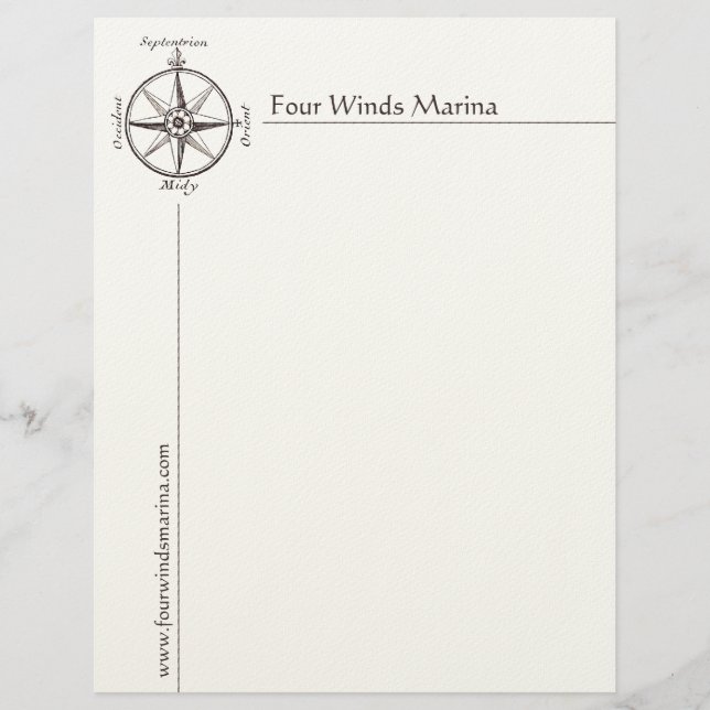 Nautical Compass Letterhead for Marina, Yacht Club (Front)