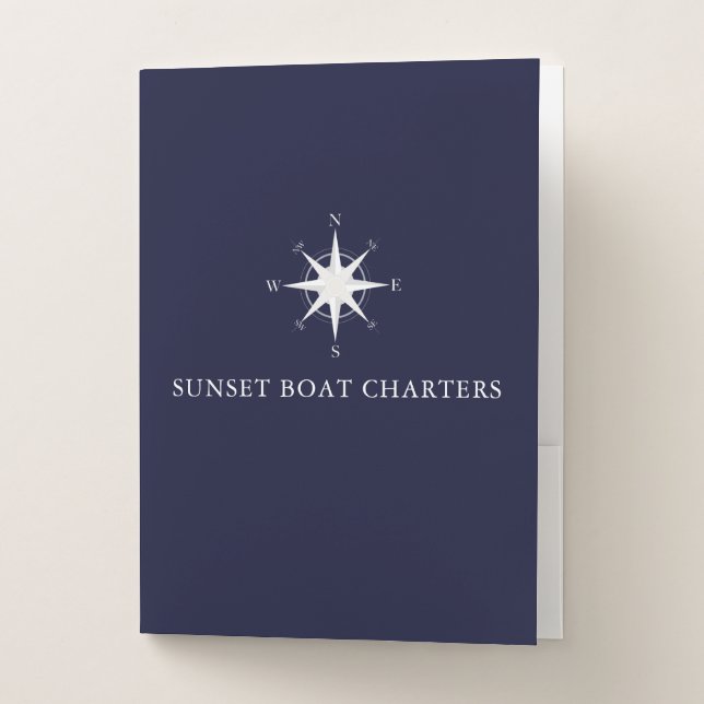 Nautical Compass Navy Business Card Pocket Folder (Front)