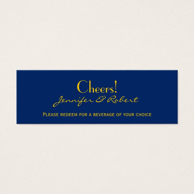 Nautical Compass Navy Yellow Wedding Drink Tickets (Front)