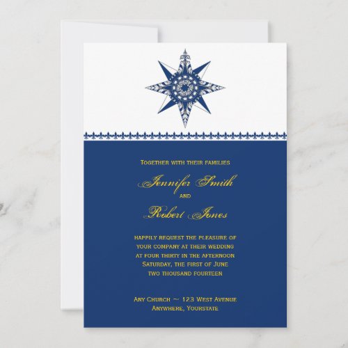 Nautical Compass Navy Yellow Wedding Invitation