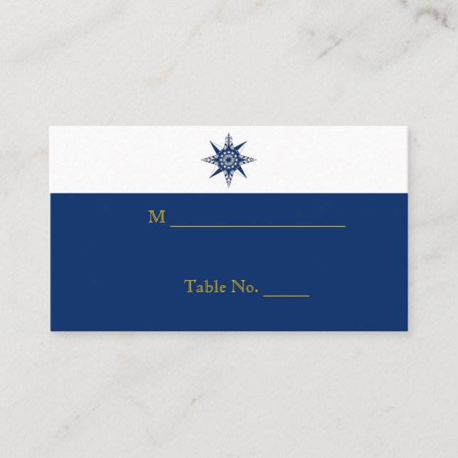 Nautical Compass Navy Yellow Wedding Place Cards (Front)