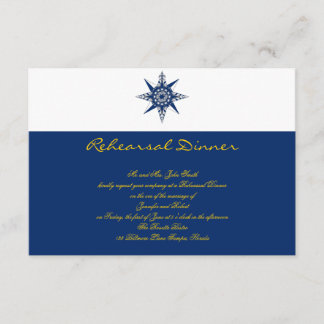 Nautical Compass Navy Yellow Wedding Rehearsal Invitation