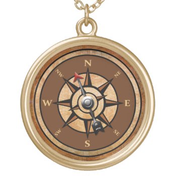 Nautical Compass Nsew North South East West Gold Plated Necklace by macdesigns2 at Zazzle