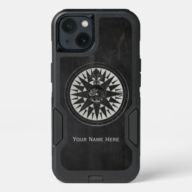 Nautical Compass on Black Chalkboard Otterbox iPhone Case (Back)
