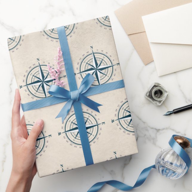 Nautical Compass on Sepia Background Wrapping Paper (Gifting)
