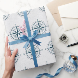 Nautical Compass on Textured Gray Wrapping Paper