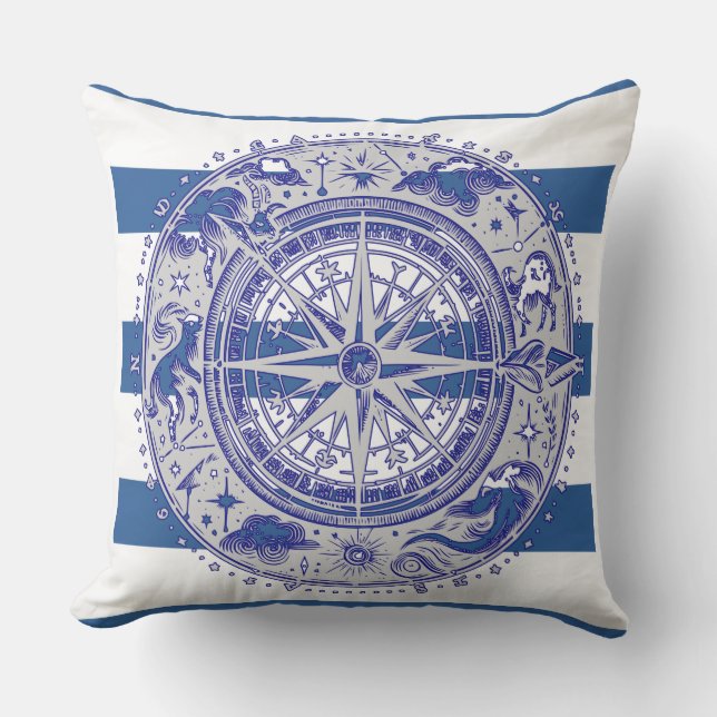 Nautical Compass  Outdoor Pillow (Front)