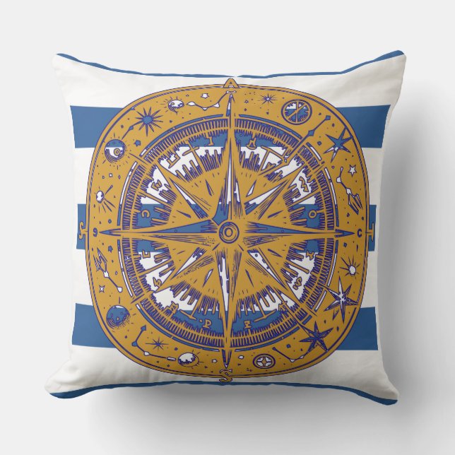 Nautical Compass  Outdoor Pillow (Front)