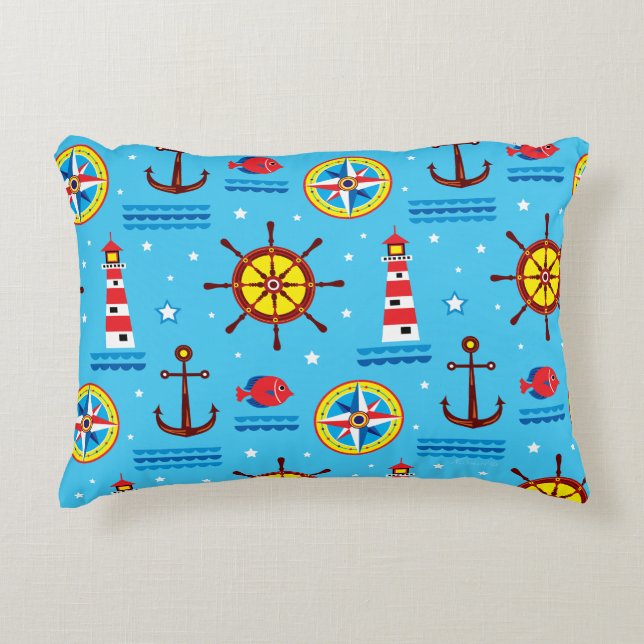 Nautical Compass Pattern Accent Pillow (Front)