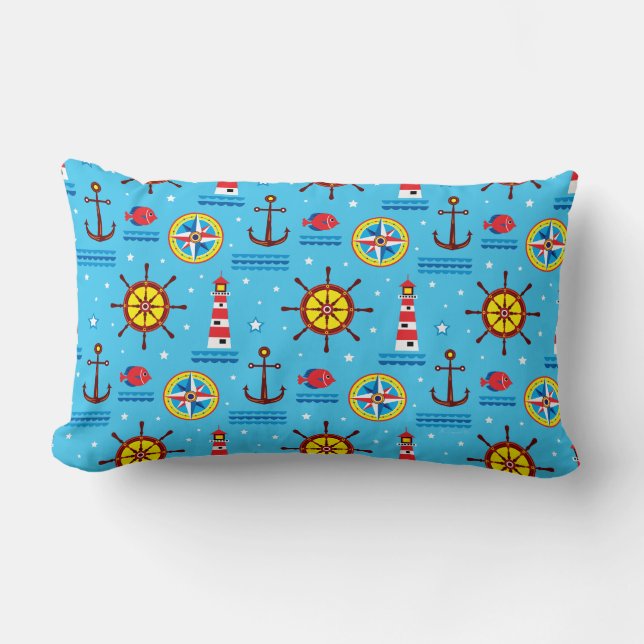 Nautical Compass Pattern Lumbar Pillow (Front)
