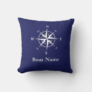 Nautical compass -personalize boat name outdoor pillow