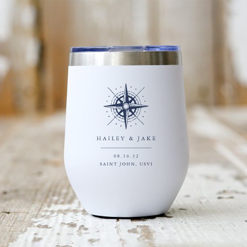 Nautical Compass Personalized Wedding Favor Thermal Wine Tumbler