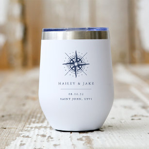 Nautical Compass Personalized Wedding Favor Thermal Wine Tumbler