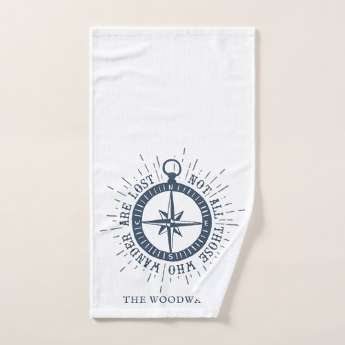 Nautical Compass  Quote Personalized Family Name  Bath Towel Set