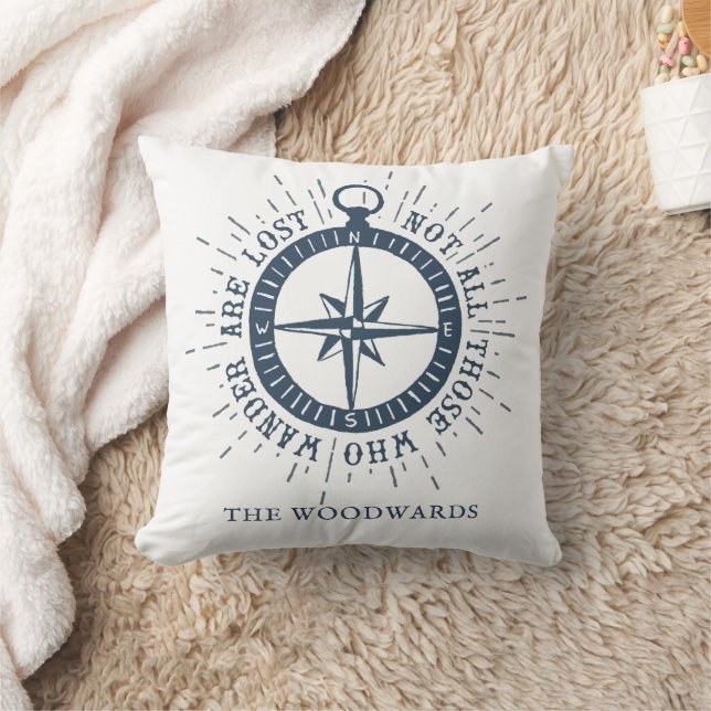 Nautical Compass & Quote Personalized Family Name  Throw Pillow (Blanket)