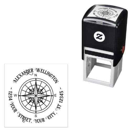 Nautical Compass Rose 3 Name Return Address  Self_inking Stamp