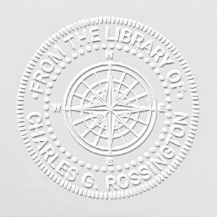 Nautical Compass Rose #3NT Library Book Name Embosser