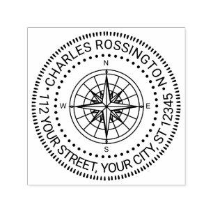 Nautical Compass Rose #4 Name Return Address Self-inking Stamp