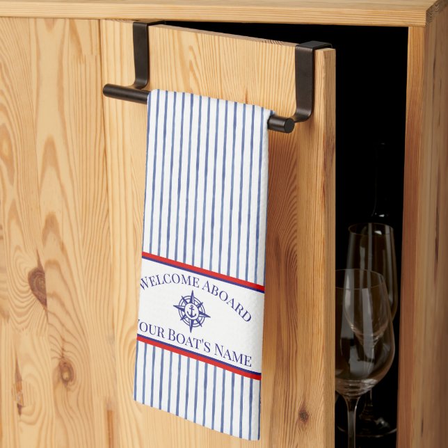 Nautical Compass Rose Boat Name Kitchen Towels (Thirds Fold)