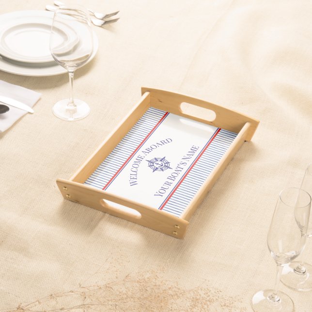 Nautical Compass Rose Boat Name serving tray (Front)