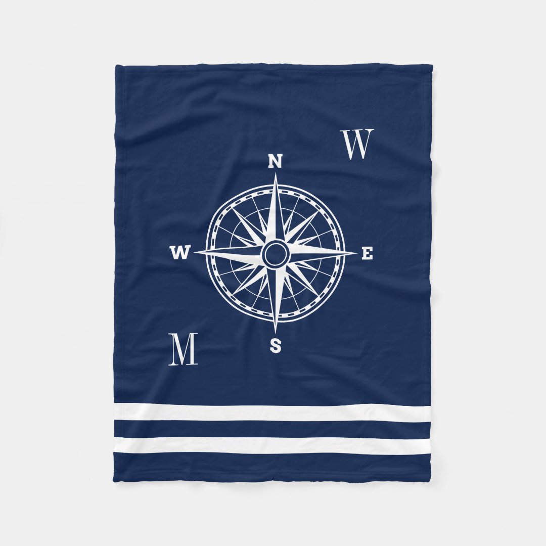 Nautical Compass Rose Custom Monograms Fleece Blanket | Zazzle