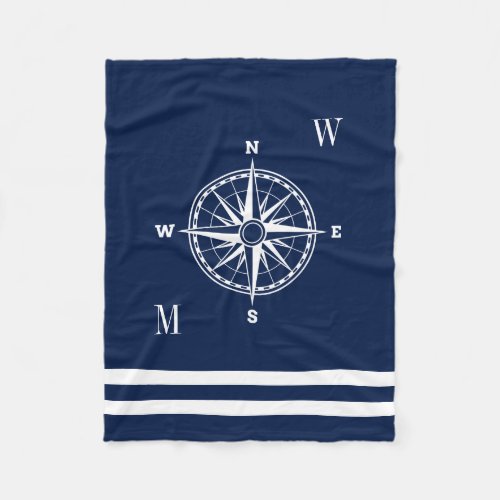 Nautical Compass Rose Custom Monograms Fleece Blanket