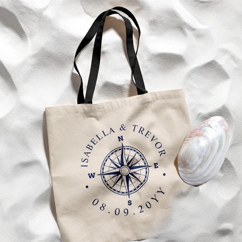 Nautical Compass Rose Custom Names Tote Bag