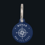 Nautical Compass Rose Custom Pet Name Tag<br><div class="desc">Help your pet find their way home.</div>