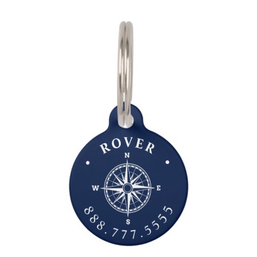 Nautical Compass Rose Custom Pet Name Tag