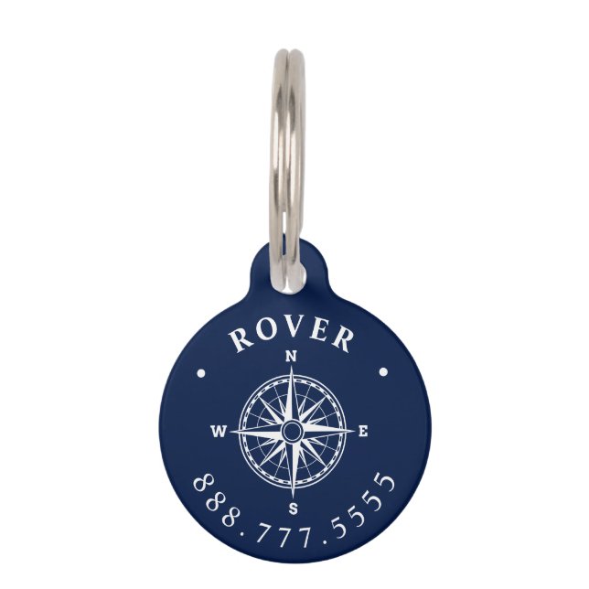 Nautical Compass Rose Custom Pet Name Tag (Front)