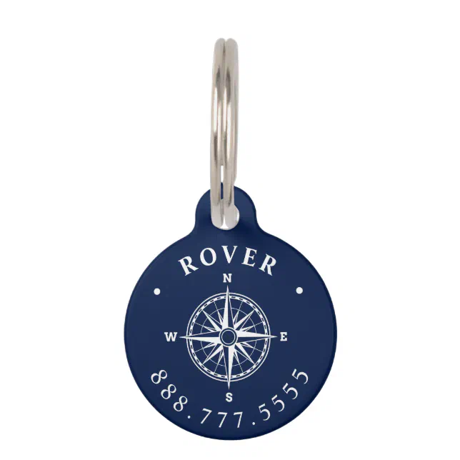 Nautical Compass Rose Custom Pet Name Tag | Zazzle