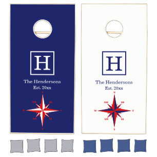 Nautical Compass Rose DIY Colors Blue White Red Cornhole Set