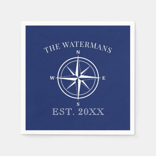 Nautical Compass Rose Family Name Navy Blue Napkins